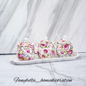 Tempat Bumbu Queen Rose shabby chic Keramik Dapur Set Aesthetic Mewah Import tempat bumbu set