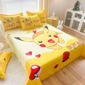 Dansunreve Pikachu Flat Bed Sheet Cartoon Design Single/Queen/King Flatsheet Mattress Protector