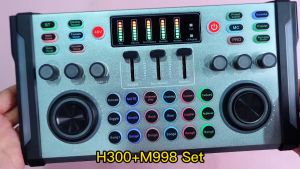 Siborie【COD】H300 Sound Card+M998 Mic Singing Live Recording Karaoke Bluetooth Sound Card for Streaming Langsung
