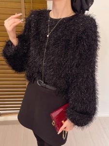 WANGGONGZHU | Round Neck Lantern Sleeve Hoodie Womens Casual Fashionable Age-Defying Fluffy Top For Autumn Winter Comfortable Loose Fit