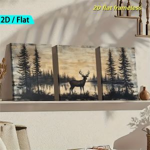 3 Retro Abstract Forest Deer Animal Art Canvas Posters Modern Living Room Bedroom Dining Room Office Decoration 2D Flat Prin