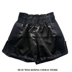 Muay Thai Pants Plain Thai Boxing Fight Kickboxing Training Shorts with Side Mesh Men Women Kids Satin Thai Boxing Pants Black