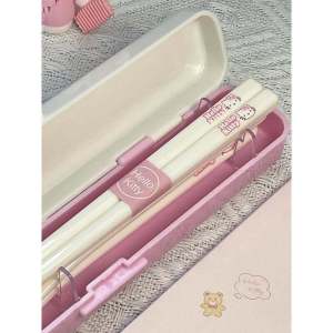 Portable HelloKitty Dining Set KT Cat Chopsticks Spoon Fork Three-Piece Set Storage Box Cute Individual Dining Utensils
