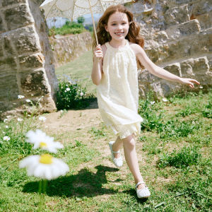 XIANGYING | White Princess Style Childrens Dress Medium to Large Size Hang Neck