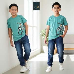Tabina Setelan Kaos Lengan Pendek Anak Laki Laki Seri Zayyan Jogger Jeans usia 2 hingga 16 tahun