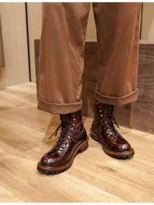 Retro Martin Boots Mens High Top British Style Genuine Leather Shoes Harley Motorcycle Boots Paratrooper Work Boots