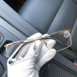 แว่นกันแดดคริสตัลธรรมชาติสำหรับผู้ชาย แว่นกันแดดแบบครึ่งหน้าโลหะ ป้องกันรังสียูวี สำหรับขับรถ สไตล์ไฮเอนด์ แว่นกันแดดแบบสวม