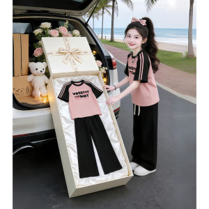 LIREGONGZHU | Summer Girls Outfit Set Letter Short Sleeve Shirt Flared Pants
