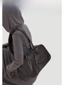 KoniKoni Genuine Leather Bowling Tot Bag Womens Large Capacity Single Shoulder Boston Style Bag Soft Handbag for Young Women