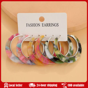 6 In 1 Geometric Circle Fashion Acrylic Earrings Set Big Eardrop Hoop Drop Earrings Jewelry Dangler Fashion Acrylic Earrings Set Colorful Resin Women Girls Hoop Drop Earrings Geometric Jewelry Dangler Big Eardrop Gifts Earrings Set For Women Girls