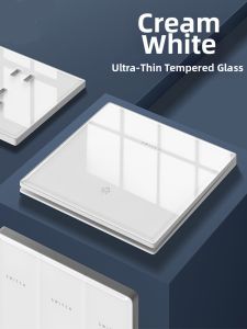 Beige Style Tempered Glass Wall Switch 86 Type Five-Hole Dual Control