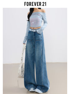 High Waist Wide Leg Loose Fit Blue Denim Jeans Womens Fall American Style Pear Shape Straight Leg Pants Casual Style