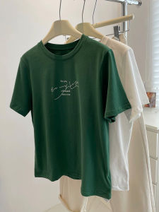 Korean Style Green Letter Print Short Sleeve T-Shirt
