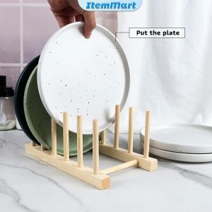 ItemMart Wooden Dish Mugs Cup Bowl Drying Shelf Drain Rack Book Holder Kitchen Organizer
