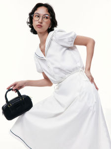 TAMMY TANGS | High Waist Midi A-Line Skirt With Color Block Weave Belt Womens Hip Concealing Slimming Umbrella Skirt City Commute Casual Wear