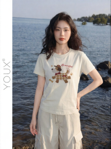 YOUXIANG | Áo Thun In Hình Chó Con Dễ Thương