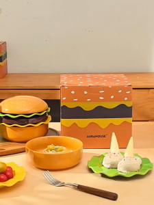 Aurahouse Hamburger bowl set household ceramic salad dessert snack plate exquisite beautiful plate childrens bowl cute