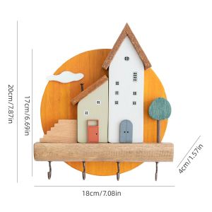 Cute Wooden Key Hook Wall Decorative Storage Organizer Shelf Jewelry Hat Clothes Towel Small Items Home Room Decor Birthday Gift