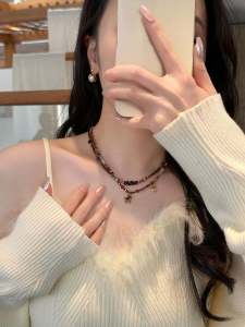 Multi-Layer Natural Stone Colorful Horse Ethnic Style Necklace Versatile Alloy Chain Fresh out Fashion Jewelry for Women