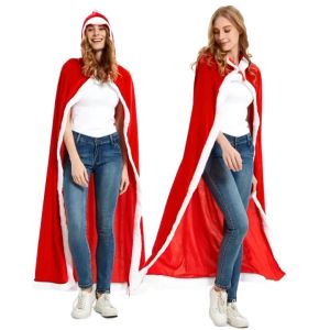 MlaDen ผ้าคลุมคริสต์มาสกำมะหยี่สีแดง ขนมิ้ง ซานต้าครอส ซานตี้ เด็กผู้ใหญ่ เครื่องแต่งกายสำหรับการแสดง