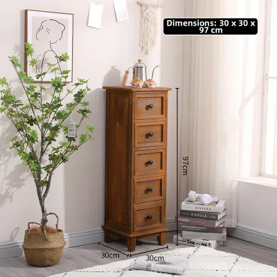 American Style Narrow High Wooden Chest of Drawers Retro Living Room Corner Bedroom Wall Mounted Cabinet Home Storage Organizer