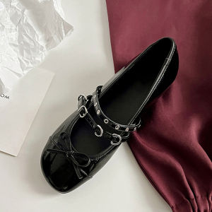 round Head Butterfly Knot Mary Jane Womens Shoes Leather Version 2025 New Style Casual Slip-On Single Shoes with Heightening Design