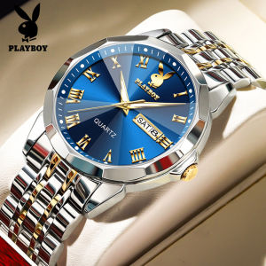 PLAYBOY Watch For Men 2024 New Original Waterproof Luxury Stainless Steel Import Movement Dial Luxury Calendar Luminous With Free Box