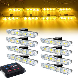 4 LED Car Grid Strobe Light Amber LED Flash Beacon 8 In 1 Car Truck Front Grille Emergency Flash Warning Lamp 12V