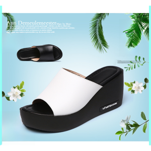 2024 New Womens Summer Thick Heel Sandals Outdoor Wear Genuine Leather High Heels Slip-On Slippers Sweet Style Pigskin Lining