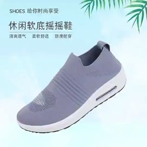 Air Cushion Shoes For Women Sneakers On Sale Slip On Walking Shoes For Lady Fly Woven Rubber Wedge Shoes