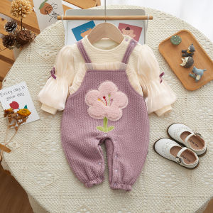 Baby Romper Suit Autumn Winter Fleece Lined Outfit for Newborn Girls with Button Detail Trendy Clothing Cotton Blend Material