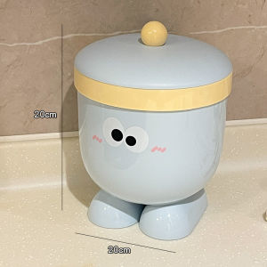 Cute Mini Desktop Trash Can Small Size Bedroom Tabletop Storage Box round Barrel Shape Lids off Home Use Personal Cleaner