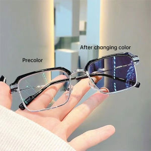 🔥🔥Roman Holiday Anti-blue Light Glasses Anti Radiation Glasses Men Women Business Simple Glasses Classic Metal Eyeglasses Retro Half Frame Color Changing Optical Glasses Computer Gaming Eyeglasses