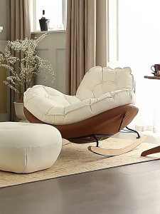 Upholstered Rocking Chair-Tufted Seat Metal Legs Lounge Living Room Bedroom kerusi goyang rehat tangan alas kaki lipat