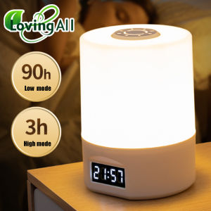 LED Night Light Clock Bedroom Bedside Desk Lamp Touch Eye Protection Sleep Light Dimmable Charging Touch Desk Lamp