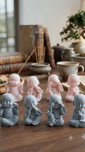 Bộ 04 chú tiểu Tứ Không 7cm mẫu có ánh kim Decor Bàn Làm Việc Trang Trí Ô Tô