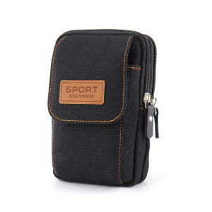 New Mens Belted Canvas Phone Bag Multi-Functional Wear-Resistant 7-Inch Mobile Phone Hanging Bag Small Bag Retro Style Pure Color