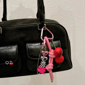 Y2k Cute Cherry Alphabet PU Leather Short Lanyard Universal Mobile Phone Lanyard Phone Bag Anti-Lost Love Heart Keychain Pendant