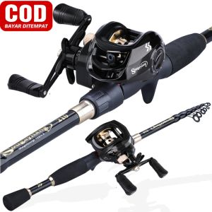 Sougayilang Set Tongkat Dan Gulungan Pancing Set Joran Dan Reel Pancing 1.8m 2.1m 2.4m Teleskopik Serat Karbon Dan Gulungan Pancing Baitacting 12+1BB / 18+1 BB