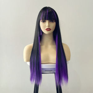 Hot selling wig lady sweet double straight hair synthetic fiber full head cover