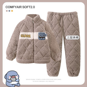 Thickened Cotton Coral Fleece Childrens Sleepwear Winter Style Three-Layer Boys Home Clothes Teenage Boys Pyjamas Cute Cartoon Style
