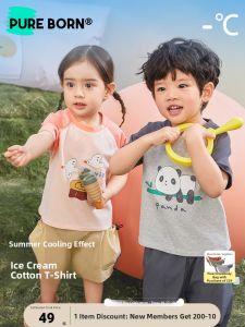Cute Cool Feeling Short Sleeve T-Shirt for Children Breathable Summer New Arrival Pureborn Snowflake Cotton Comfortable Top