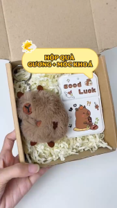 Set Quà Tặng Capybara Dễ Thương Có Móc Khóa Bông Kèm Gương Da Gấp Gọn LILA S.GMKCAPY