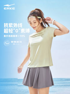 Erke Womens Short Sleeve T-Shirt 2025 Summer New Badminton Yoga Sports Sun Protection Half Sleeve Top Breathable Polyester Lycra