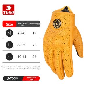 Retro Yellow Leather Motorcycle Gloves Men Women Breathable Perforated Motorbike Racing Gloves Touch Screen Motocross Moto Glove