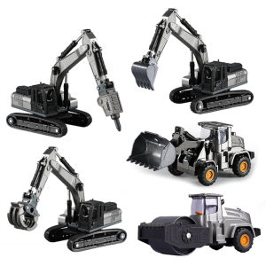 1:70 5 Styles Mini Black Alloy Engineering Diecast Construction Vehicle Excavator Driller Bulldozer Toys for Children Boys Gift