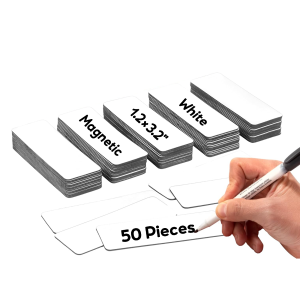 HUSPER 50 Pcs Reusable White Magnetic Labels 1.2x3.2-Inch Size Locker And Shelf Name Tag Magnets for Office School Organizing