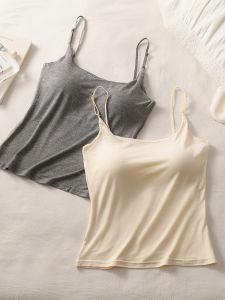 Womens Slim Fit Tank Top with Chest Pad Comfortable Seamless Base Shirt Inner Wear Outerwear Casual Solid Color T-Shirt