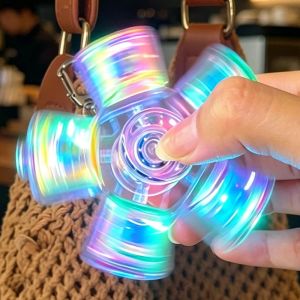 Rotatable Keyboard Fidget Spinner Keychain Mechanical Axis LED Light Crystal Clicker Stress Relief Sensory Therapy Finger