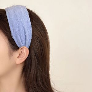 Blue Wide Edge Mesh Hairband Womens High Pressure Hair Headband Face Wash Hair Clip Summer Suitable Fashionable Hair Accessories